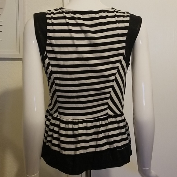 Monteau black/cream stripe peplum top size medium - Picture 8 of 8